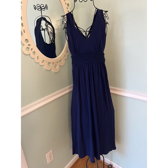 Anthropologie Maeve 6P Yuma Maxi Dress Slinky Rayon Pockets Side Zip - Picture 1 of 6